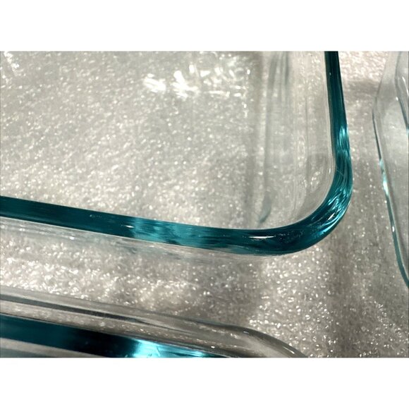 Set Lot of 5 Pyrex Clear Blue Tint Baking Dishes 3 Different Sizes Made In USA - Picture 4 of 10